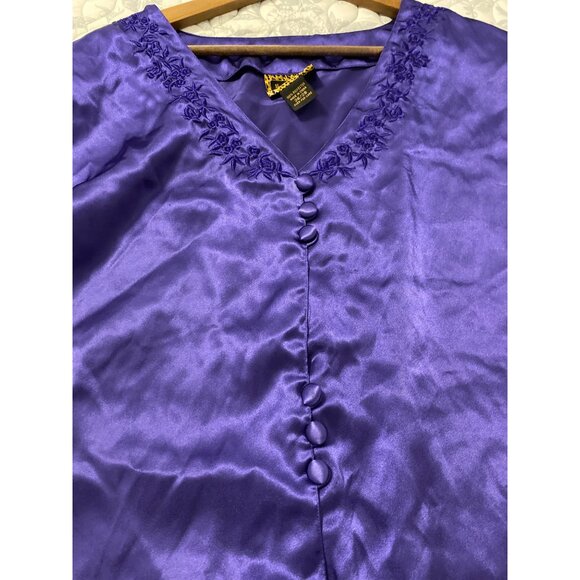 Solange Purple Embroidered Satin Kaftan Button-Front Size 26/28 - Picture 6 of 7